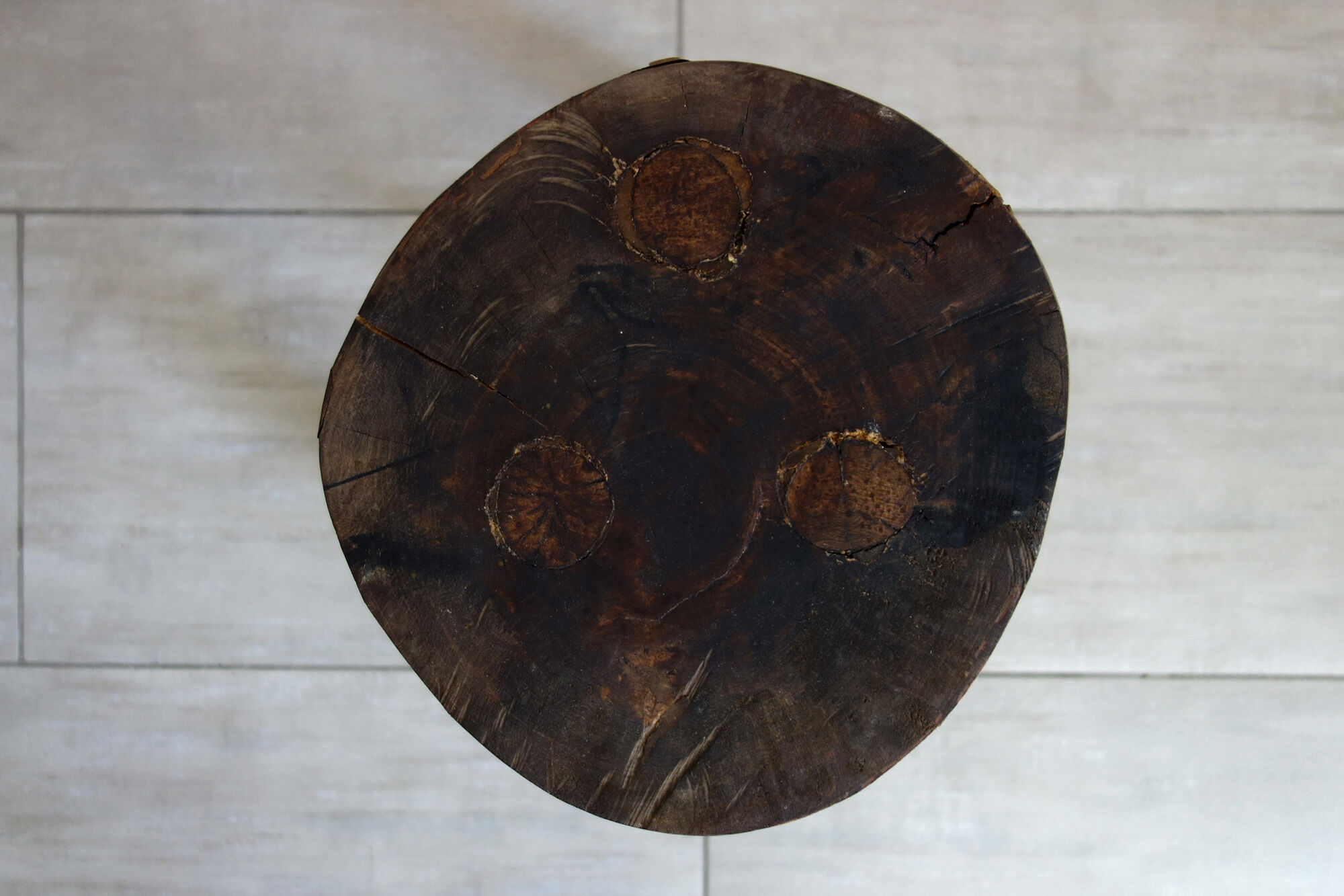 Vintage folk art tripod brutalist stool