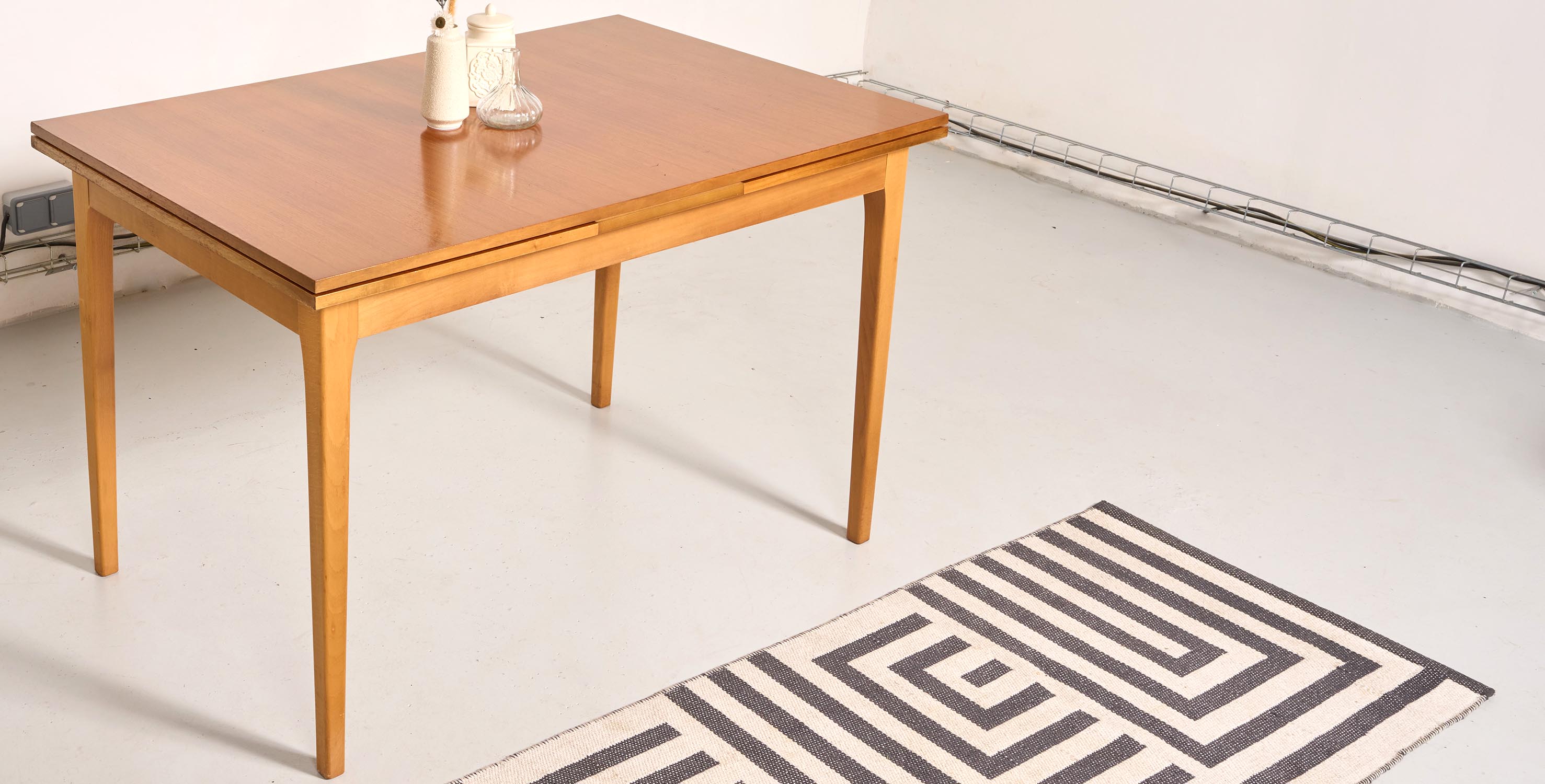 Vintage Scandinavian style dining table, side extensions