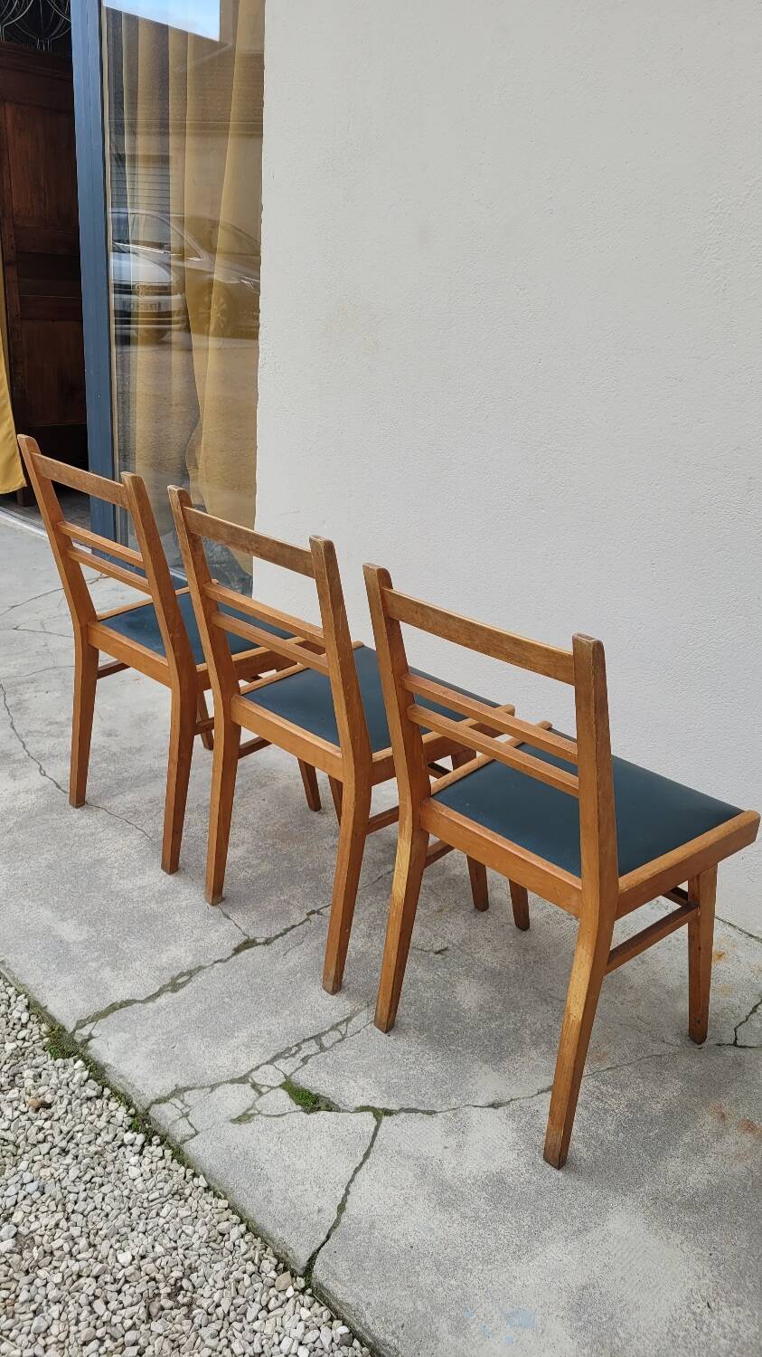 Series of 3 vintage chairs with compass legs - 1950s
