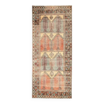 1970s Vintage Turkish Hand-Knotted Wool Cotton Orange Runner Rug 143x339