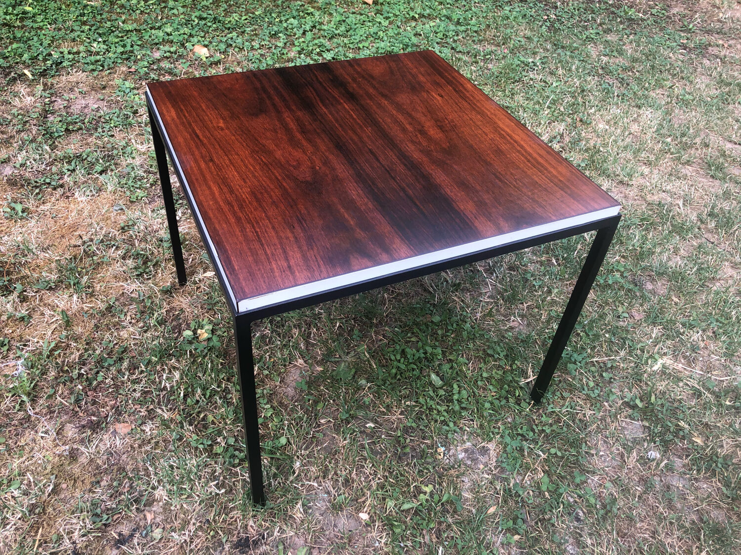 Square black metal coffee table and rosewood top circa 1960