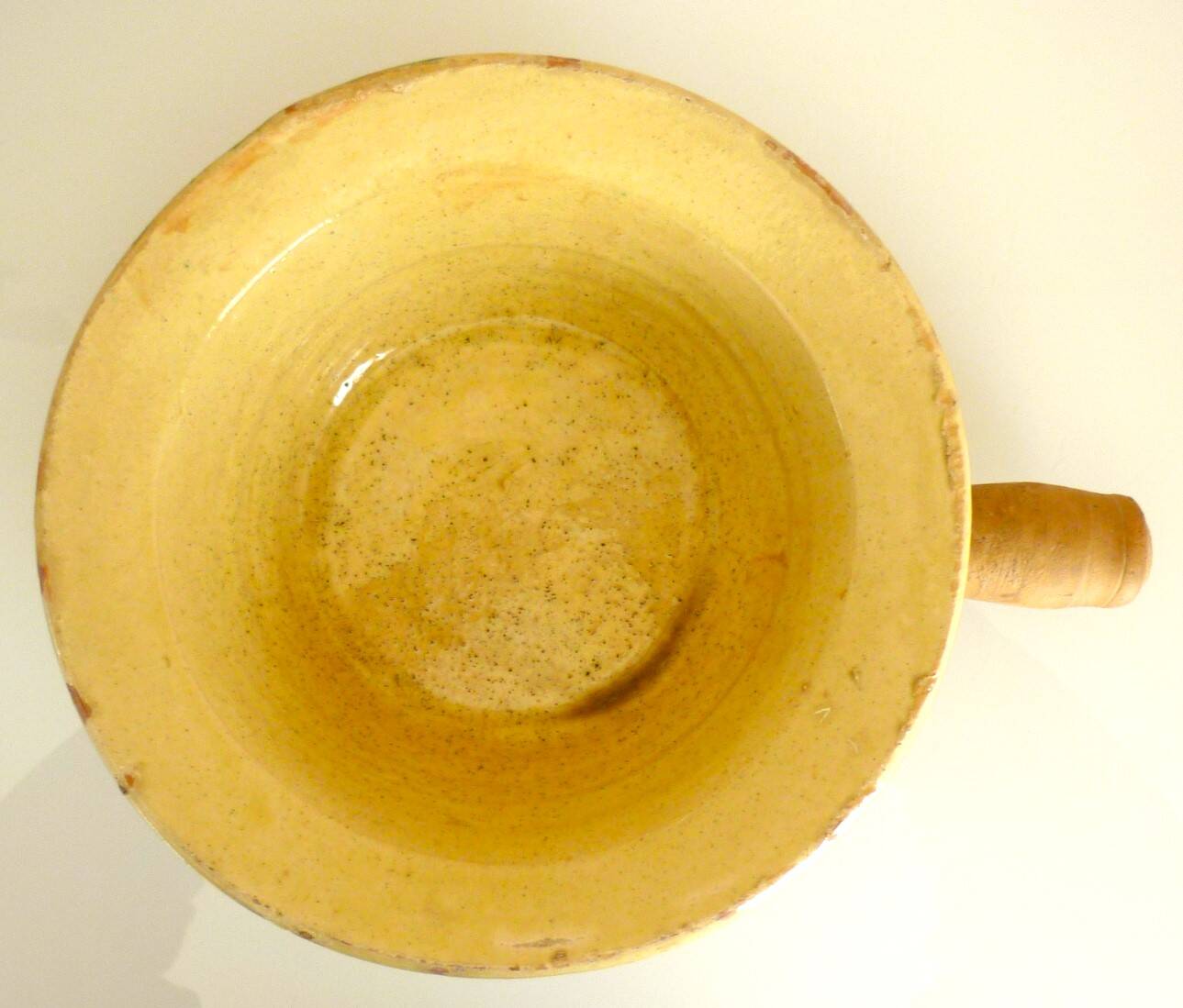 Frying pan, old caquelon, yellow glazed earthenware from the south of France.