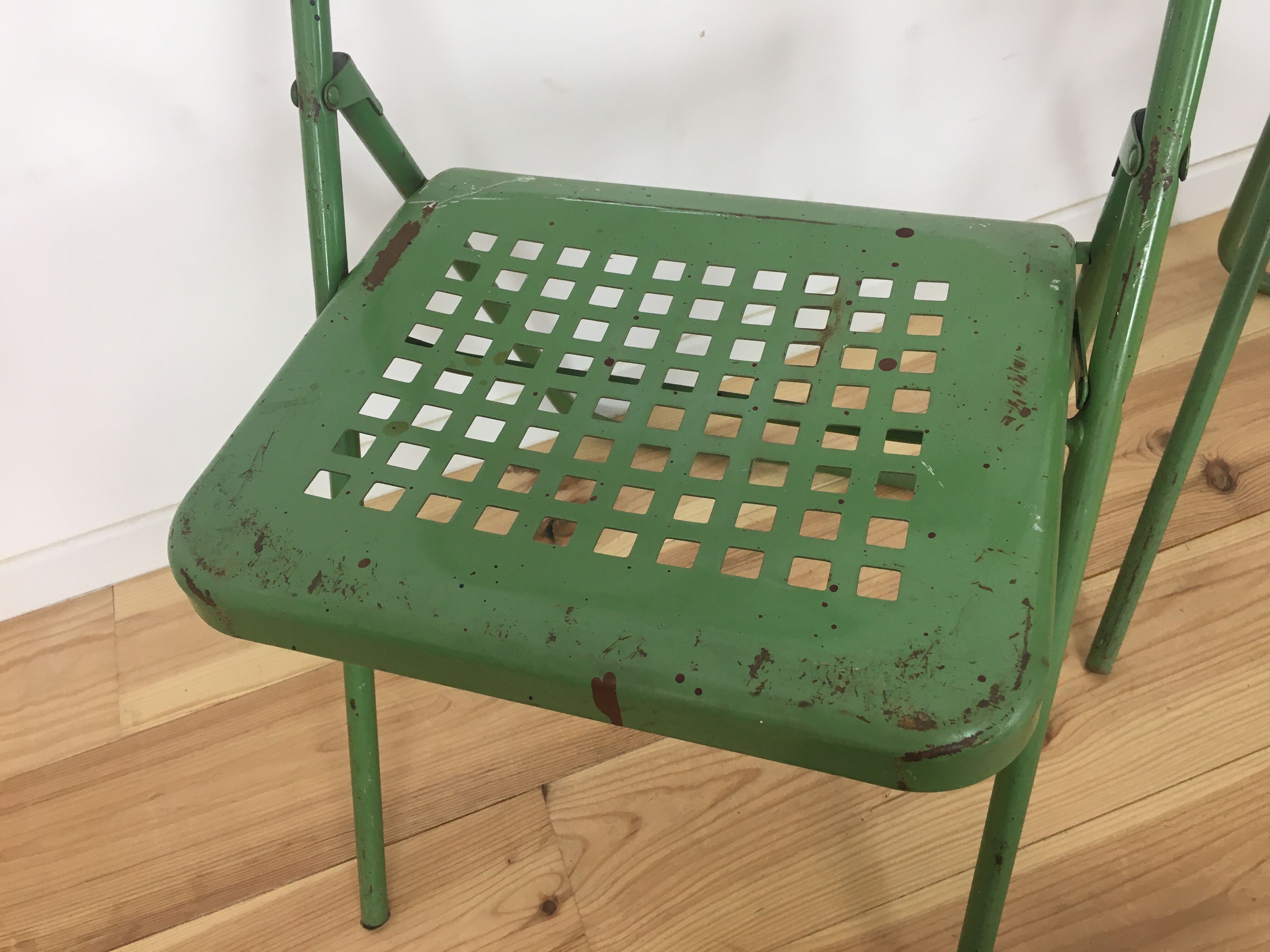 Industrial style metal terrace or garden chairs, folding