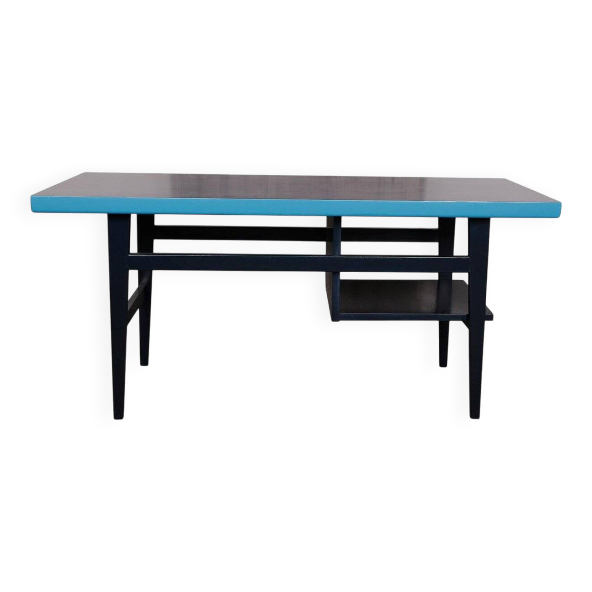Mid-century coffee table in painted blue and navy wood, 1950s design from the Czech Republic.