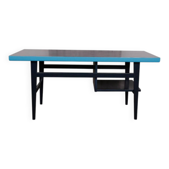 Mid-century coffee table in painted blue and navy wood, 1950s design from the Czech Republic.