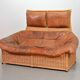 Gerard van de Berg Cognac Patchwork Leather 2-Seat Rockstyle Cane Sofa 70s