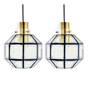 Glass & Brass Pendant Light from Limburg, Germany, 1960s