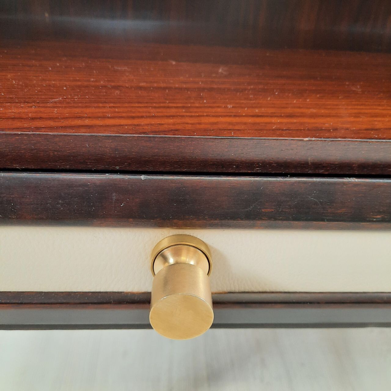 Dresser / chest of drawers and bedside tables - 1960s - faux leather brass