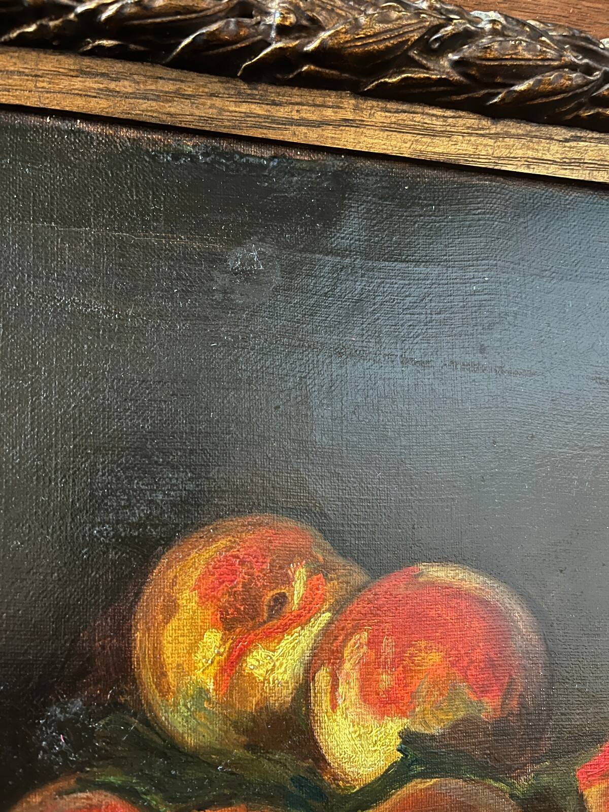 Tableau HST "Nature morte aux pêches" L. DesGuin 1907