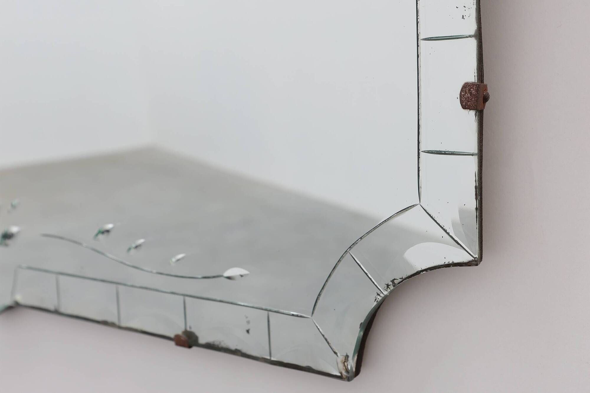 French Venetian Style Frameless Mirror with  Engraved Floral Motif, 1920s