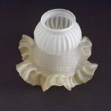 Vintage French Opaque White Glass Replacement Shade with Frilled Amber Edge