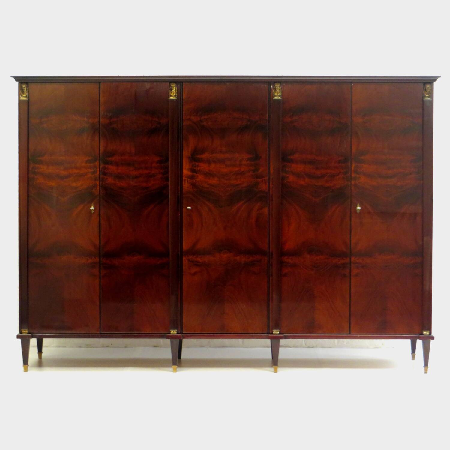 Large 5-door Art Deco wardrobe in flame mahogany, 1920s – 1930s