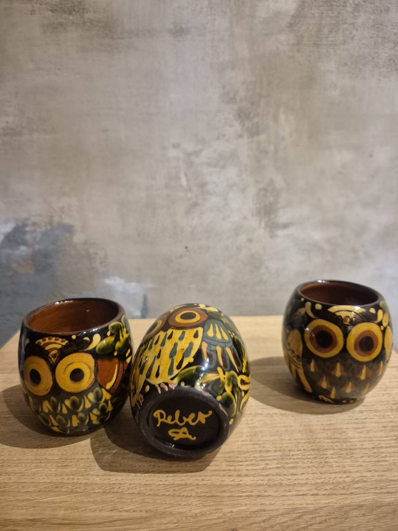Vintage ceramic owl service signed Reber, 1960
