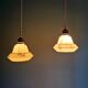 Pair of Art Deco marbled opaline pendant lights, Scailmont (Belgium)