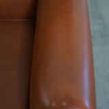 Cognac-Colored Cowhide Leather Wingback Chair in English Style