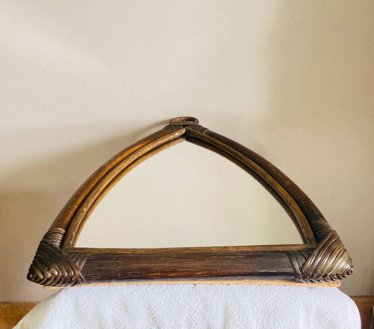 Miroir  Vintage en Bambou Rotin années 1970