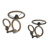 Pair of wall lights in rope by Audoux Minet