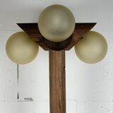 Midcentury brutalist oak floor lamp with 4 spheres, 1970s  by Temde Leuchten