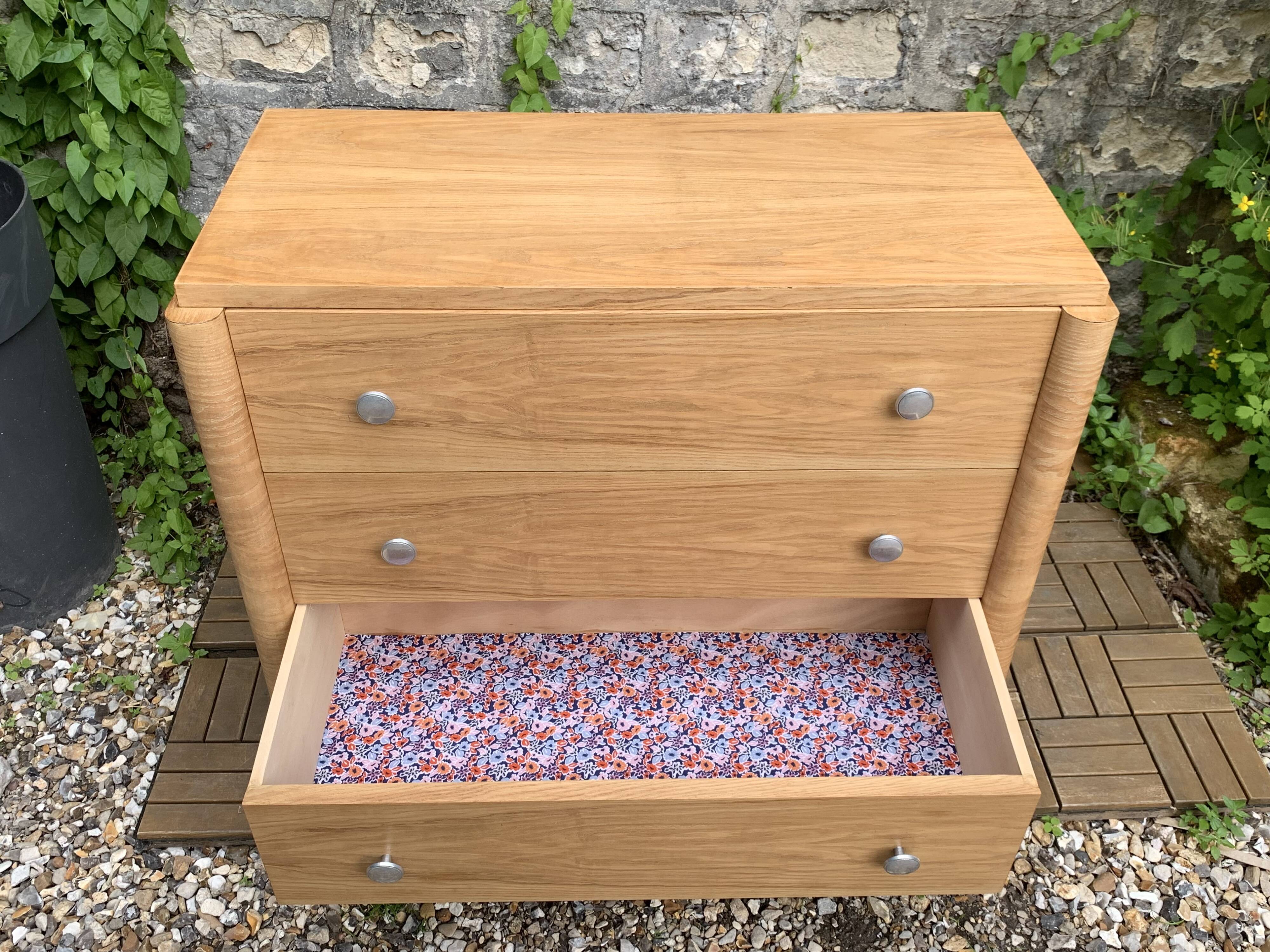 Raw oak art deco chest of drawers