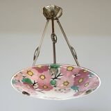 Art Deco enamelled glass basin pendant light by Loys Lucha