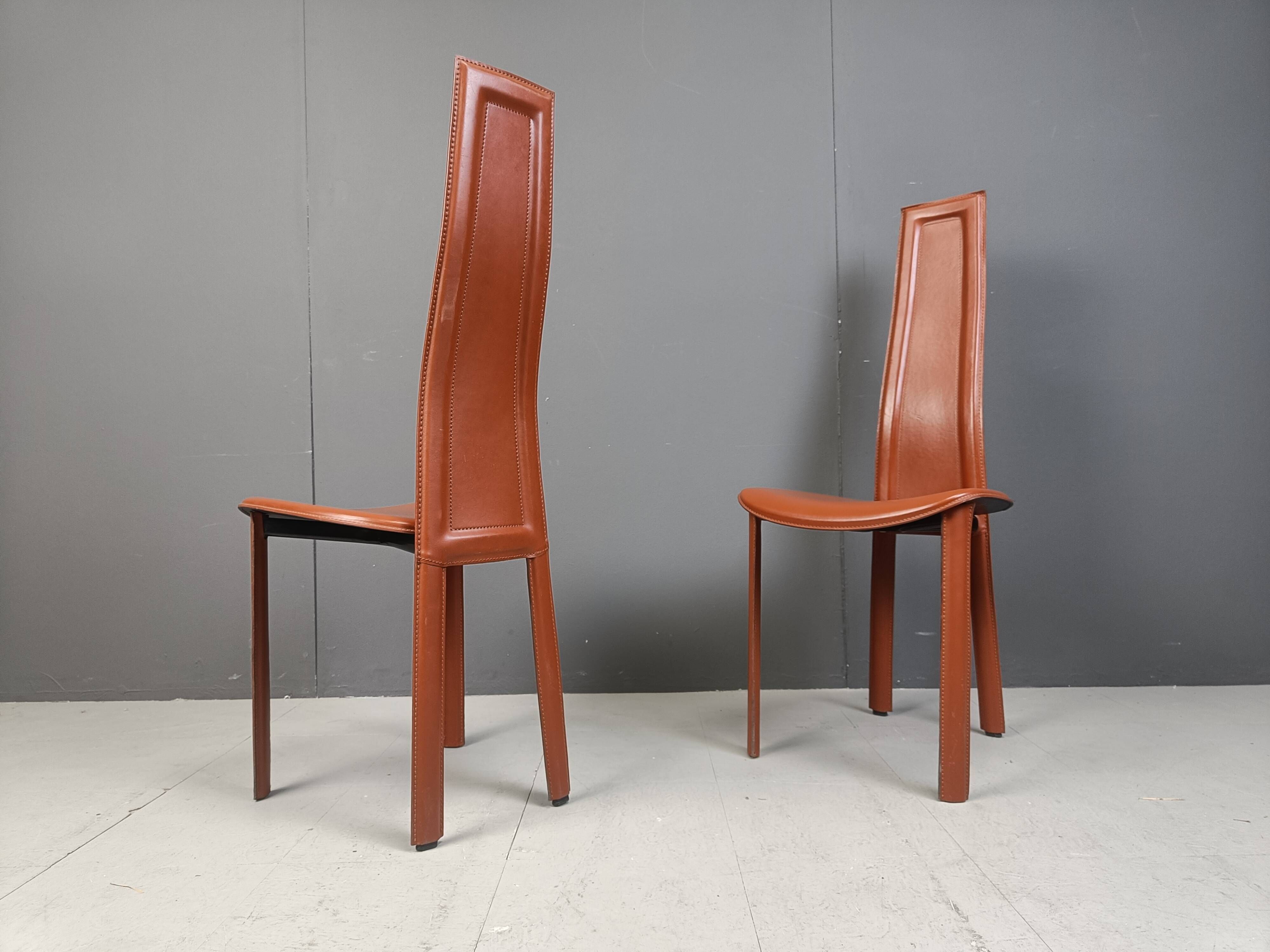 Vintage Leather Dining Chairs by Arper Italy, 1980s - Set of 6