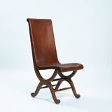 Pierre Lottier brown Spanish leather Slipper chairs by Almazan, 1950s