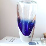 Murano vase in blue and white bubble glass