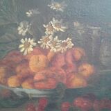 Tableau huile sur toile ancien nature morte aux abricots et pêches  . 19 ème