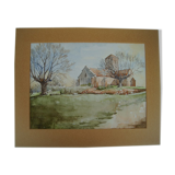 Church in the countryside - Watercolor signed