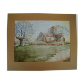 Church in the countryside - Watercolor signed