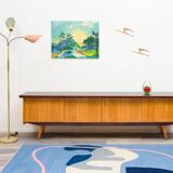 1950s low sideboard in ash, black formica surface. Professionally restored