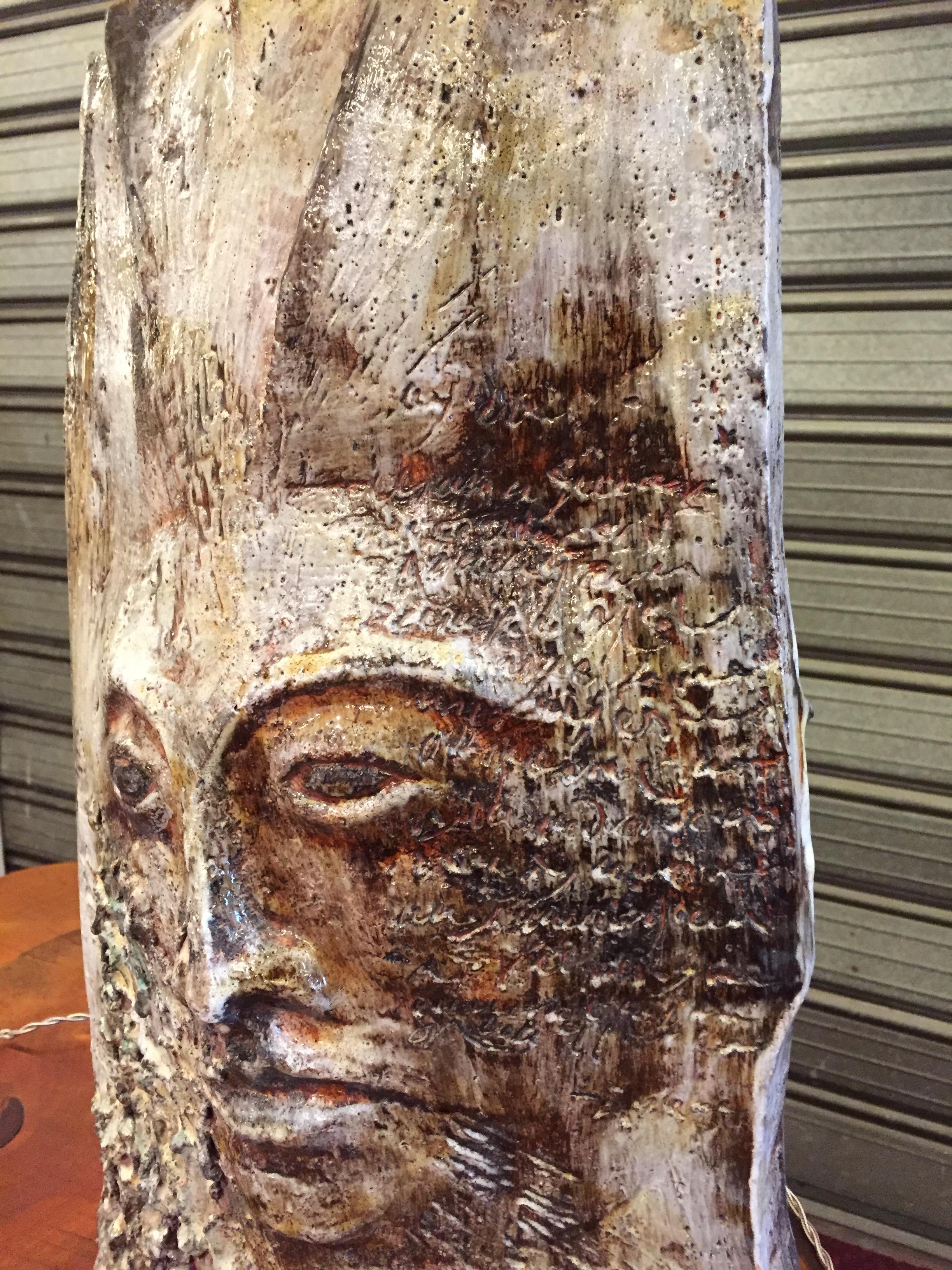 Large glazed ceramic anthropomorphic vase mounted in lamp 1970