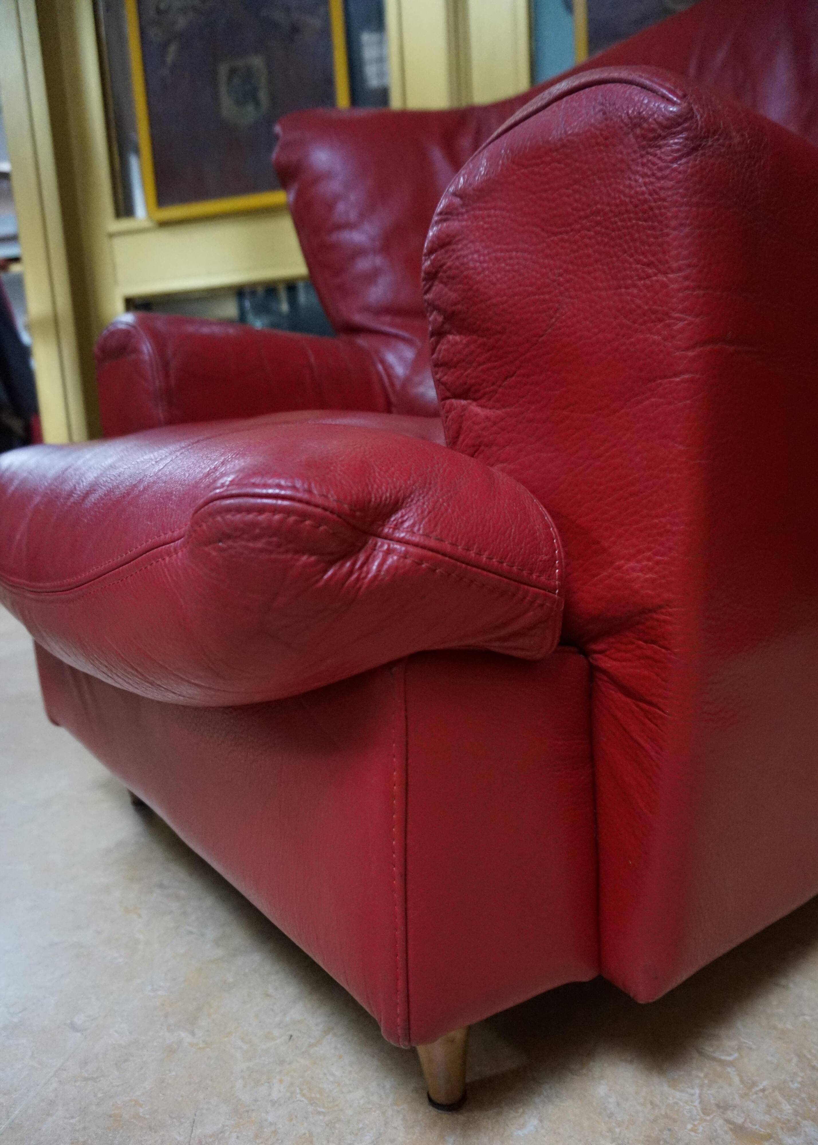 Vintage red leather Lounge Chair by Calia Italia, 1990s