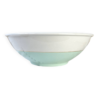 Vintage white and green porcelain salad bowl, Luneville, Epinay, France, 1950s