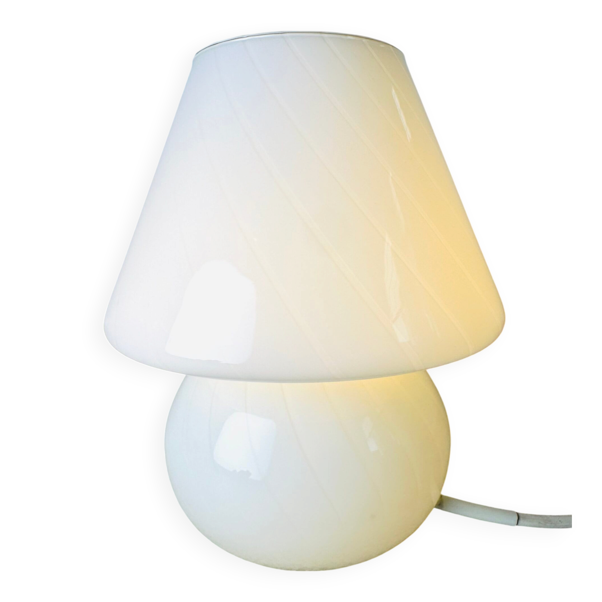 Opaline Glass Swirl Mushroom Table Lamp By Hala Zeist, The Netherlands 1960S