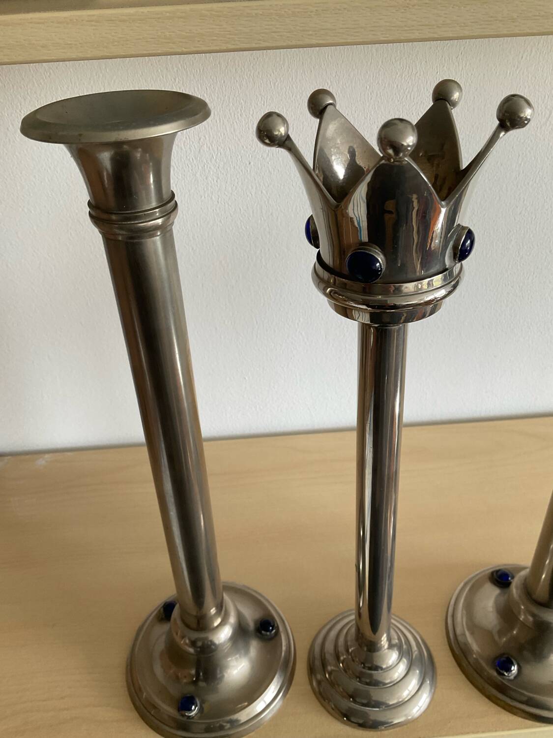 Set of 4 Art Deco candlesticks in silver-plated metal and lapis lazuli
