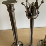 Set of 4 Art Deco candlesticks in silver-plated metal and lapis lazuli