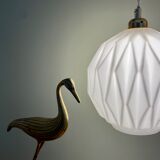 Vintage origami globe pendant lamp in white opaline