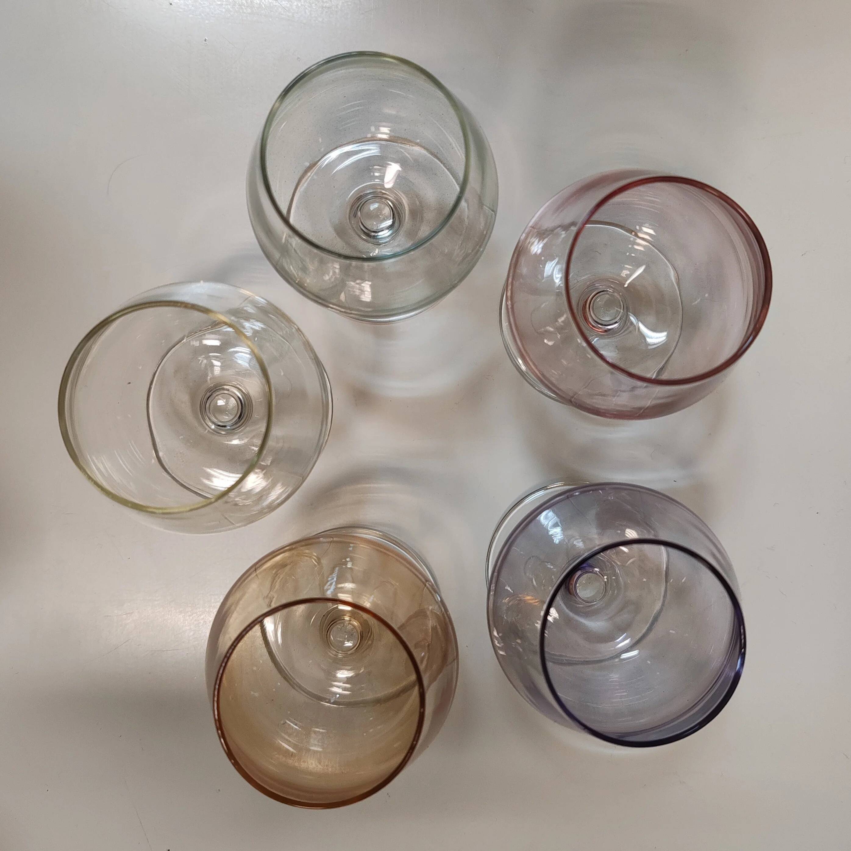 Set of coloured digestif glasses