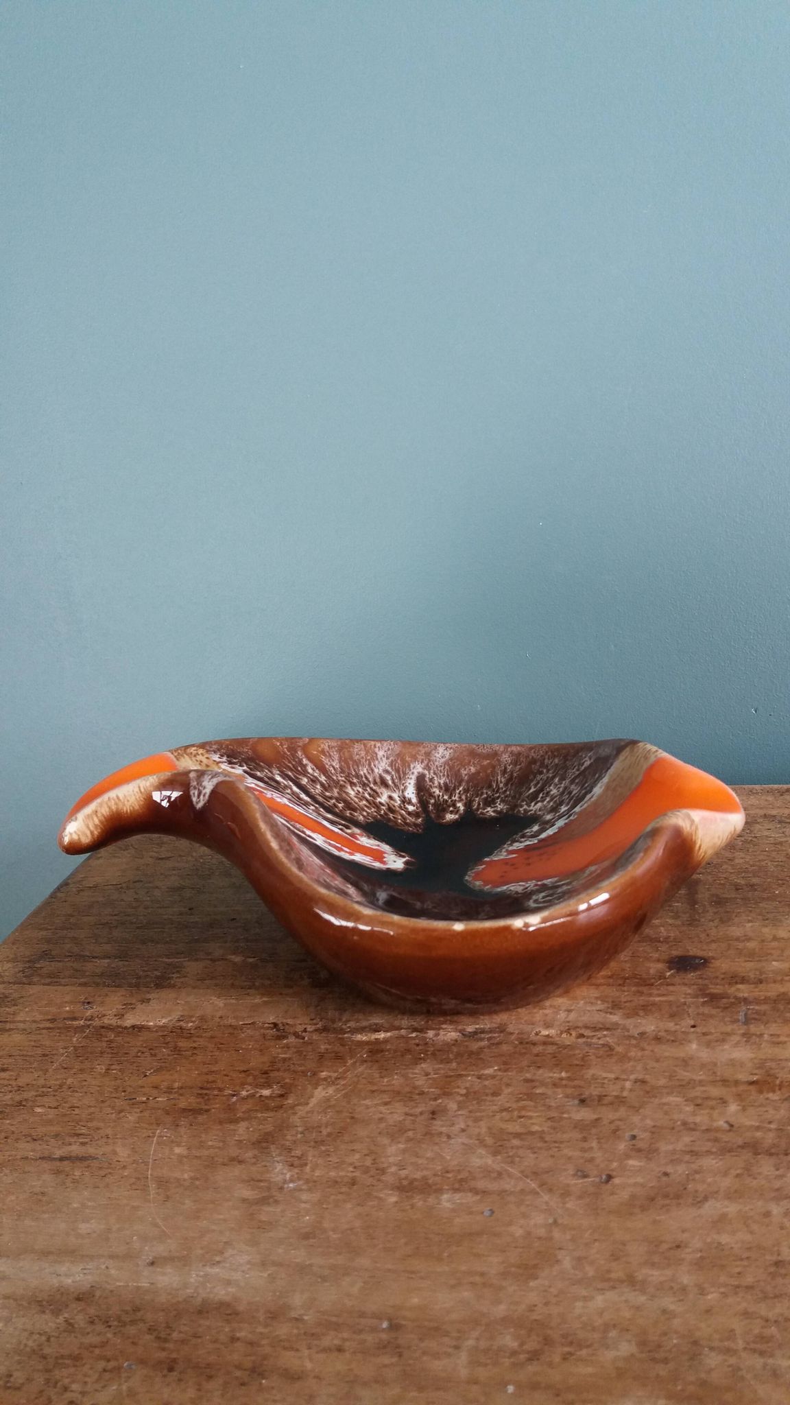 Flamed ceramic ashtray in Vallauris style from the 1970s.