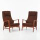Pair of adjustable lounge chairs "Duxiesta" in teak and brown wool by Folke Ohlsson, Dux Sweden, 1960s.