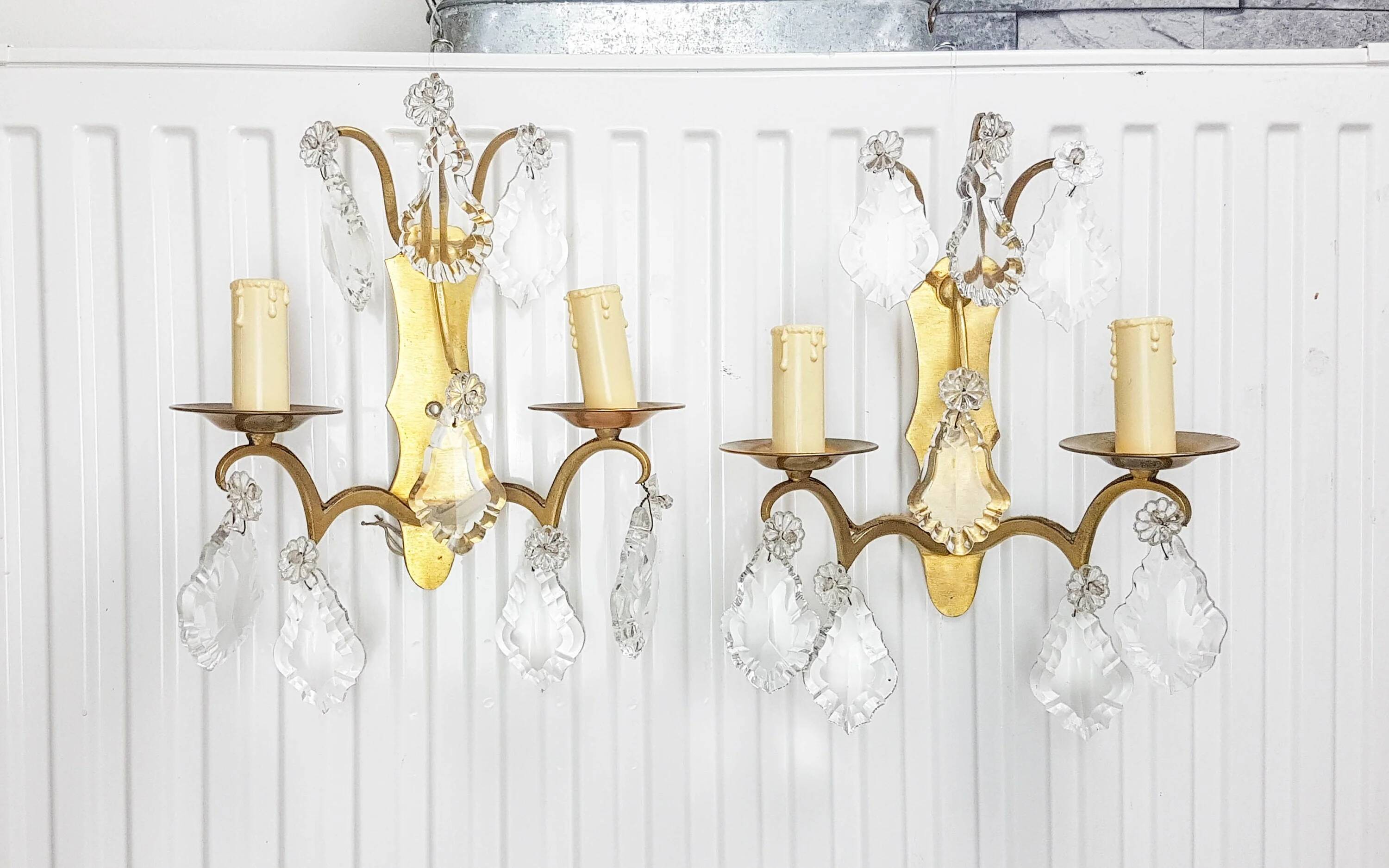 Pair of wall sconces in bronze and crystal – Empire Style – MG