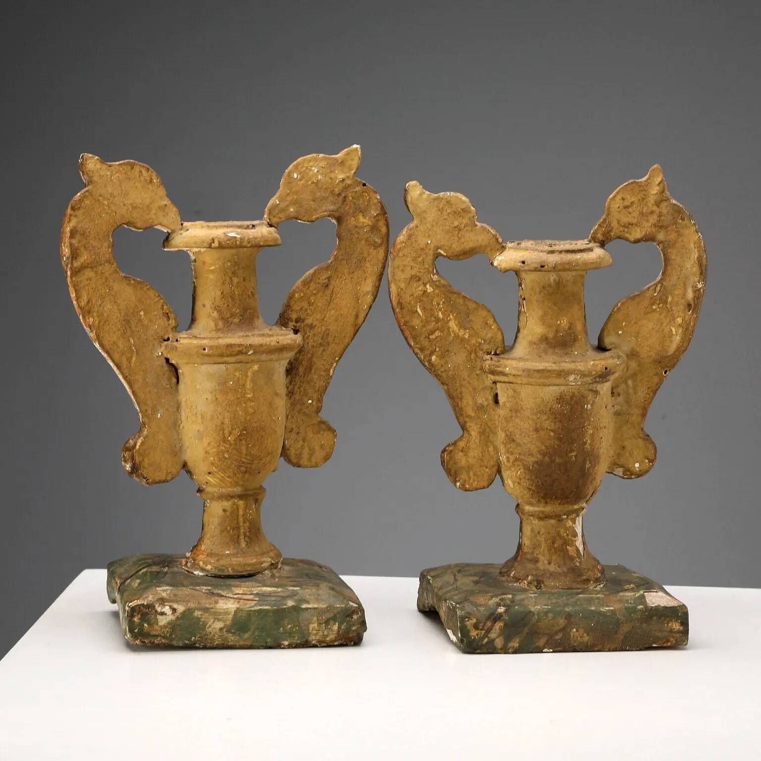 Antique vases in gilded and lacquered wood, Italy, 19th century