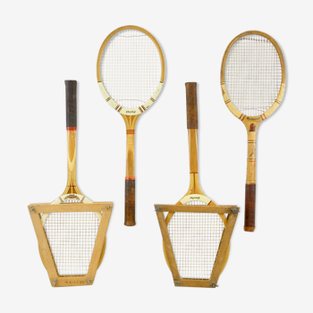 Ensemble de 4 raquettes de tennis en bois vintage