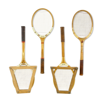 Ensemble de 4 raquettes de tennis en bois vintage