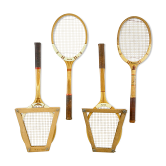 Set of 4 vintage wooden tennis rackets