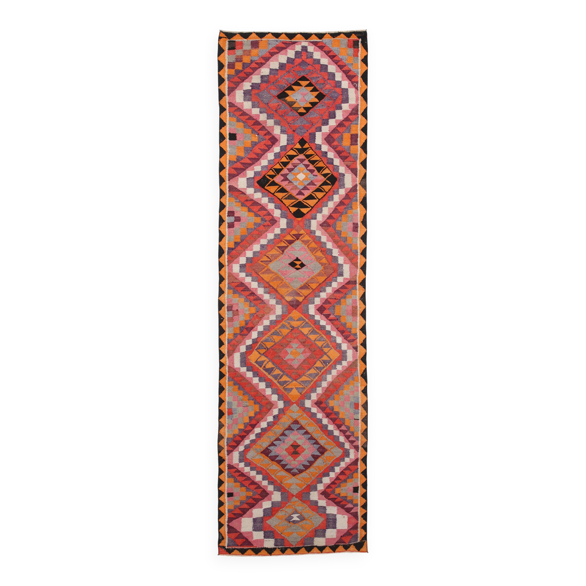 Tapis Kilim fait main rose orange 3x12 105x377 cm