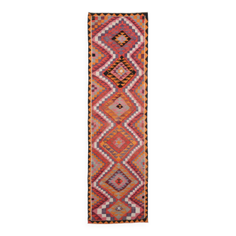 Tapis Kilim fait main rose orange 3x12 105x377 cm