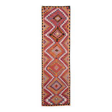 Tapis Kilim fait main rose orange 3x12 105x377 cm
