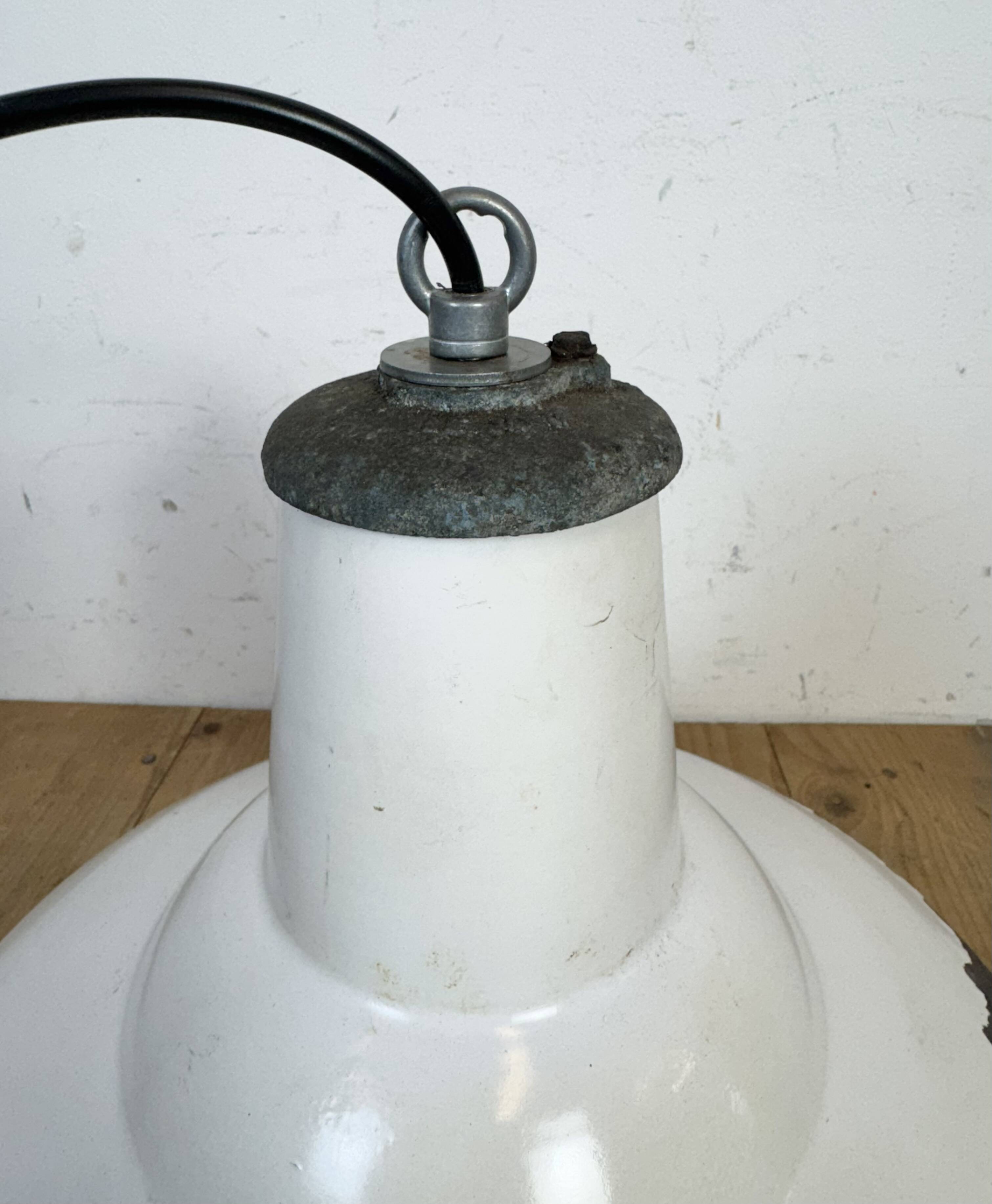 Industrial British White Enamel Factory Pendant Lamp from Benjamin, 1960s